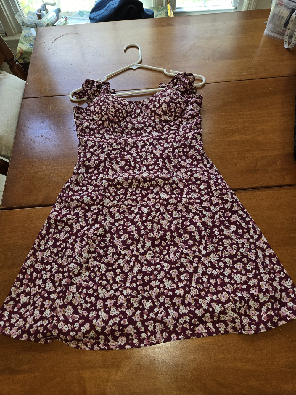 Floral Burgundy Sundress with Puff Straps